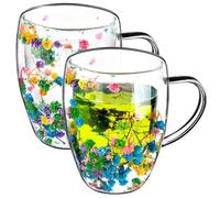 KADAX Lot de 2 verres à café à double paroi - 350 ml - Verres isothermes pour thé et café - Verres à thé en verre borosilicate - Tasse à café avec fleurs séchées - Multicolore