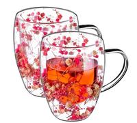 KADAX Lot de 2 verres à café à double paroi - 350 ml - Verres isothermes pour thé et café - Verres à thé en verre borosilicate - Tasse à café avec fleurs séchées - Rose