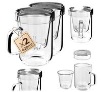 KADAX Lot de 2 verres à thé avec passoire et couvercle, 420 ml, en verre, tasses à thé pour thé en vrac, tasses avec passoire et anse, tasse en verre avec infuseur, accessoire à thé