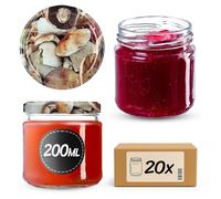 KADAX Lot de 20 bocaux 200 ml avec couvercles à vis Ø 66 mm - bocaux à dessert à parois épaisses, hermétiques, lavables au lave-vaisselle, idéaux pour les confitures et conserves
