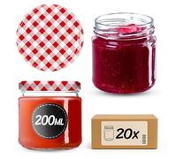 KADAX Lot de 20 bocaux 200 ml avec couvercles à vis Ø 66 mm - bocaux à dessert à parois épaisses, hermétiques, lavables au lave-vaisselle, idéaux pour les confitures et conserves