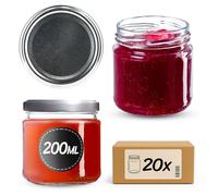 KADAX Lot de 20 bocaux 200 ml avec couvercles à vis Ø 66 mm - bocaux à dessert à parois épaisses, hermétiques, lavables au lave-vaisselle, idéaux pour les confitures et conserves