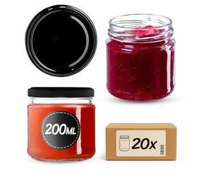 KADAX Lot de 20 bocaux 200 ml avec couvercles à vis Ø 66 mm - bocaux à dessert à parois épaisses, hermétiques, lavables au lave-vaisselle, idéaux pour les confitures et conserves