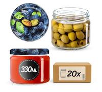 KADAX Lot de 20 Bocaux à Confiture 330 ml - Avec Couvercle à Visser pour Confitures, Miel (Prunes/20 Pièces)