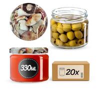 KADAX Lot de 20 bocaux à confiture avec couvercle à vis, 330 ml, bocaux de conservation pour confitures, miel, pots avec bouchon à vis (champignons)