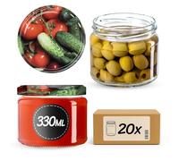 KADAX Lot de 20 bocaux à confiture avec couvercle à visser 330 ml - Bocaux de conservation pour confitures, confitures, miel, bocaux avec bouchon à vis (légumes/20 pièces)