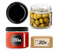 KADAX Lot de 20 bocaux à confiture avec couvercle à visser - 330 ml - Bocaux de conservation pour confitures, confitures, miel - Avec couvercle à visser (noir)