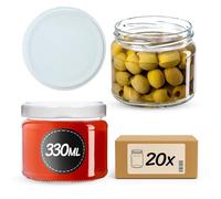 KADAX Lot de 20 bocaux à confiture avec couvercle à visser - 330 ml - Pour confitures, confitures, miel - Blanc