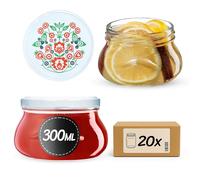 KADAX Lot de 20 bocaux à confiture de 300 ml avec couvercle à visser de 82 mm de diamètre - Bocaux miniatures pour miel et épices - Pots à confiture avec couvercle - Bocaux hermétiques à offrir