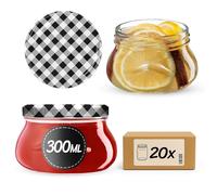 KADAX Lot de 20 bocaux à confiture de 300 ml avec couvercle à visser de 82 mm de diamètre - Bocaux miniatures pour miel et épices - Pots à confiture avec couvercle - Bocaux hermétiques à offrir