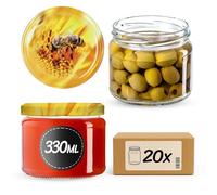 KADAX Lot de 20 bocaux à conserves avec couvercle à visser, pots à confiture 330 ml, bocaux de conservation pour confitures, gelées, miel, verres avec couvercle à visser (abeille)