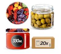 KADAX Lot de 20 bocaux à conserves avec couvercle à visser, pots à confiture 330 ml, bocaux de conservation pour confitures, gelées, miel, bocaux avec couvercle à visser (fruits)