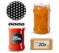 KADAX Lot de 20 bocaux de conservation 315 ml avec couvercle à vis de 66 mm pour miel, dessert, confiture | Bocaux hermétiques, bocaux de mise en conserve, bocaux ronds, bocaux à confiture, pots à