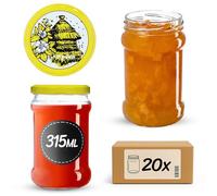 KADAX Lot de 20 bocaux en verre 315 ml, fi66 pour miel, confiture avec couvercle, bocaux hermétiques, bocaux ronds, bocaux à confiture, pots à miel (ruche)