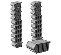 KADAX Lot de 20 boîtes de rangement empilables avec couvercle, en plastique PP, différentes tailles et couleurs, boîtes de rangement avec rabat pour mur d'outils (noir, 155 x 100 mm) K6534