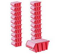 KADAX Lot de 20 boîtes de rangement empilables avec couvercle, en plastique PP, différentes tailles et couleurs, boîtes de rangement avec rabat pour mur d'outils (rouge, 155 x 100 mm) K6537