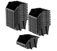 KADAX Lot de 20 boîtes de rangement empilables d'atelier en plastique PP - Différentes tailles et couleurs - Boîtes de rangement pour mur à outils (noir, lot de 20 - 187 x 158 mm)