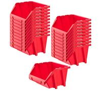 KADAX Lot de 20 boîtes empilables d'atelier, petites boîtes de rangement en plastique polypropylène, différentes tailles et couleurs, boîtes de rangement pour mur à outils (rouge, lot de 20 - 187 x