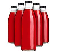 KADAX Lot de 20 bouteilles en verre 1L avec bouchon à vis Noir - bouteilles de lait vides à remplir pour jus, smoothies, lait et sirop, conservation alimentaire