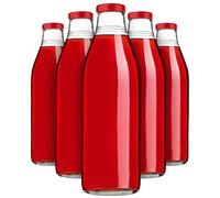 KADAX Lot de 20 Bouteilles en Verre 1L avec Bouchon à vis Rouge - Bouteilles de Lait vides à remplir pour jus, Smoothies, Lait et sirop, Conservation Alimentaire