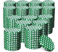 KADAX Lot de 200 couvercles à visser - Diamètre 82 mm - Métal - 6 dents d'encliquetage - Remplacement bocaux conserve - Vert carreaux