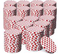 KADAX Lot de 200 couvercles à visser - Diamètre 82 mm - Métal - 6 dents d'encliquetage - Remplacement bocaux conserve - Rouge à carreaux
