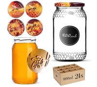 KADAX Lot de 24 bocaux à miel, 900 ml, avec couvercle à visser fi82 mm, pour miel, pots à confiture, verres à vis, orange abeille