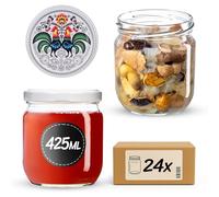 KADAX Lot de 24 bocaux de conservation 425 ml avec couvercle à visser fi82 mm pour le conditionnement, la mise en conserve, la conservation et la préparation des repas - Bocaux hermétiques Twist-off