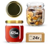 KADAX Lot de 24 bocaux de conservation 425 ml avec couvercle à visser fi82 mm pour le conditionnement, la mise en conserve, la conservation et la préparation des repas - Bocaux hermétiques Twist-off