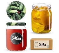KADAX - Lot de 24 bocaux de conservation - 540 ml - Avec couvercle à visser - Diamètre : 82 mm - Pour la conservation, la mise en conserve et la préparation des repas - Bocaux hermétiques - Concombres