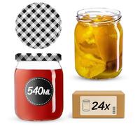 KADAX - Lot de 24 bocaux de conservation - 540 ml - Avec couvercle à visser - Diamètre : 82 mm - Pour la mise en conserve, la conservation et la préparation des repas - Bocaux twist-off hermétiques