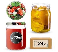 KADAX - Lot de 24 bocaux de conservation - 540 ml - Avec couvercle à visser - Diamètre : 82 mm - Pour la mise en conserve, la conservation et la préparation des repas - Bocaux hermétiques avec