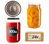 KADAX Lot de 24 bocaux de conservation - 900 ml - Avec couvercle à visser fi82 mm - Grands bocaux avec couvercle Twist Off - Pour concombres - Noir et doré