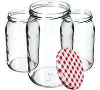 KADAX Lot de 24 bocaux de conservation en verre pour couvercle à visser - 900 ml - Utilisable comme pot à confiture - Bocaux de conservation - Rouge à carreaux, K5198