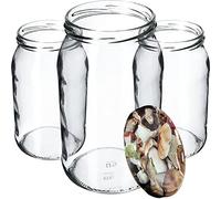 KADAX Lot de 24 bocaux de conservation en verre pour couvercle à visser - 900 ml - Utilisable comme pot à confiture - Bocaux de conservation - Champignons, K5198