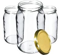 KADAX Lot de 24 bocaux de conservation en verre pour couvercle à visser - 900 ml - Utilisable comme pot à confiture - Bocaux de conservation - Doré, K5198