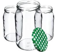 KADAX Lot de 24 bocaux de conservation en verre pour couvercle à visser - 900 ml - Utilisable comme pot à confiture, bocaux de conservation, bocaux de conservation (vert à carreaux), K5198