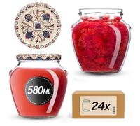 KADAX Lot de 24 bocaux en Verre 580ml Ø82mm Beige Bleu - pour Meal Prep, conserves, sauces | Couvercle à vis hermétique, hermétique, Lave-Vaisselle, BPA-Free | stérilisation, Conservation