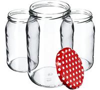 KADAX Lot de 24 bocaux en verre à couvercle à visser - 900 ml - Utilisable comme pot à confiture - Bocaux de conservation - Pois rouges K5198
