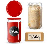 KADAX Lot de 24 bocaux en verre ronds pour couvercle à visser - 720 ml - Rouge 8,7x8,7x15cm