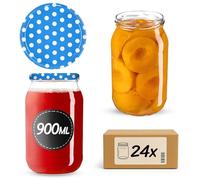 KADAX Lot de 24 grands bocaux en verre 900ml Ø82 - Couvercle Twist-Off hermétique TO82 - Pour conserves, cornichons, légumes fermentés & confitures maison