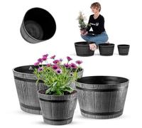 KADAX Lot de 3 - Ø23, 30, 40 cm - Pot de Fleurs en Plastique pour intérieur et extérieur(Gris foncé)