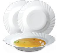 KADAX Assiette Creuse en Verre trempé, Set de 3, Assiette à Soupe Minimaliste, Set d'assiettes, Assiettes à pâtes, Assiettes Creuses, Bols à pâtes, Assiette Plate (∅ 23 cm, Blanc)