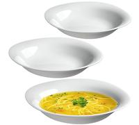 KADAX Lot de 3 assiettes creuses, bols à soupe, bol à soupe, en verre trempé, passe au lave-vaisselle, salade blanche, assiette profonde pour soupes, pâtes, salade (blanc, 23 cm)