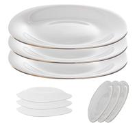 KADAX Lot de 3 assiettes plates blanches à bord doré - En verre renforcé - Vaisselle moderne pour la maison et le restaurant - Blanc/doré