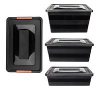 KADAX Lot de 3 boîtes de rangement avec couvercle, boîte à jouets, en plastique robuste, avec fermeture à clic, noir