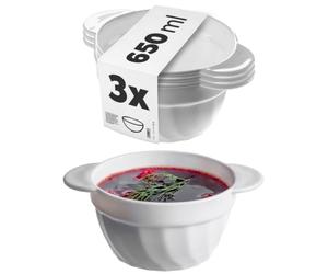 KADAX Lot de 3 bols à soupe en verre renforcé, 650 ml, 18,5 x 14 x 8 cm, avec double poignée, pour soupes, crèmes, bouillons (650 ml)