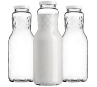 KADAX Lot de 3 bouteilles de lait en verre avec bouchon à vis, vides, à grande ouverture pour remplir le lait, avec couvercle, à col large