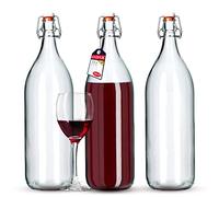 KADAX Lot de 3 bouteilles de liqueur de fruits/de coing, style vintage, en verre de soude, transparentes, 1,9 l, à fermeture à étrier