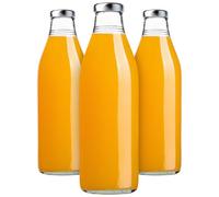 KADAX Lot de 3 Bouteilles en Verre 1L avec Bouchon à vis - Bouteilles de Lait vides à remplir pour jus, Smoothies, Lait et sirop, Conservation Alimentaire